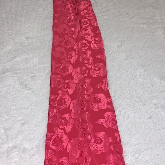 Vintage Pink Floral Imprinted Satin Hand Stitched Long Scarf Wrap 9.5”X45” - Picture 2 of 12